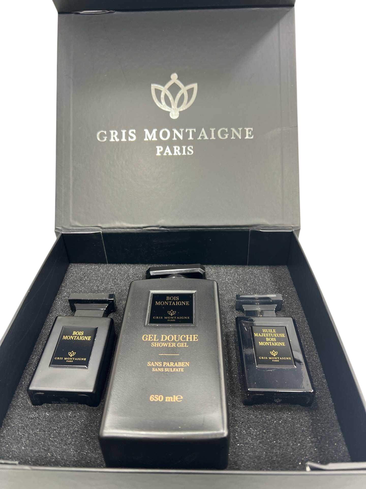 COFFRET BOIS MONTAIGNE (PARFUM, HUILE ET GEL DOUCHE) DE GRIS MONTAIGNE – Parfum Grande Marque - FLORAYO